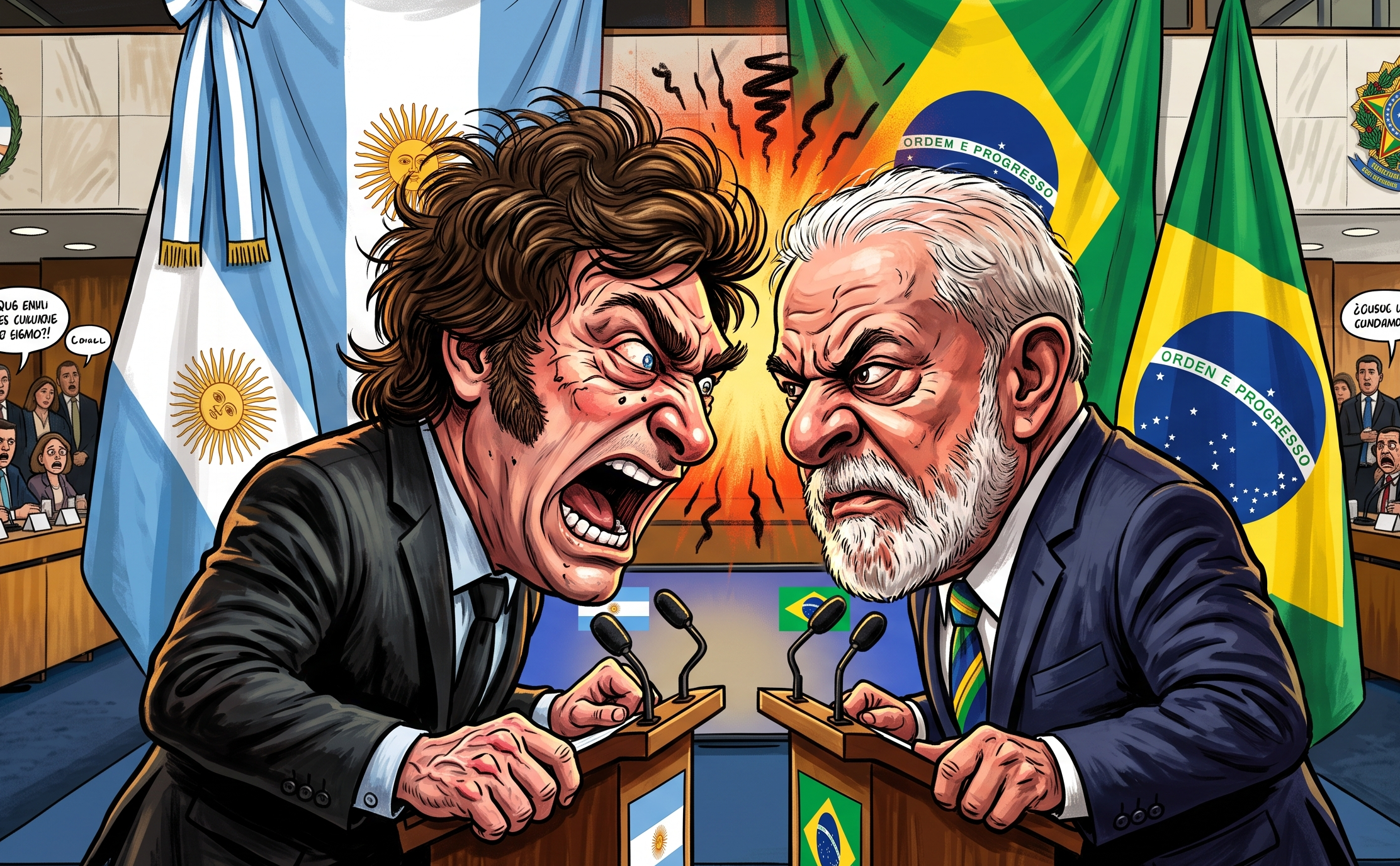 Caricatura de la tensión diplomática entre Lula da Silva y Javier Milei